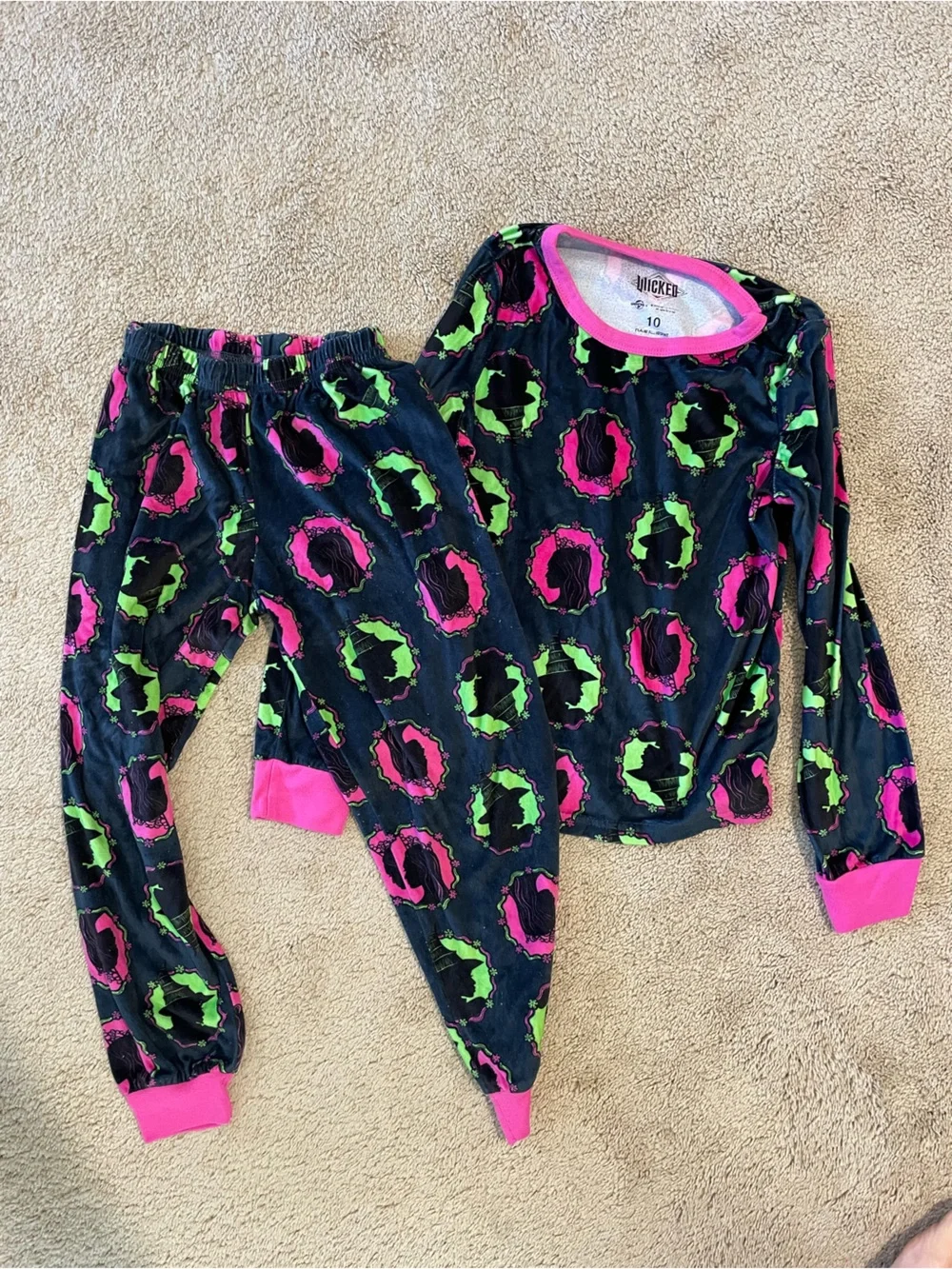 Girls Black Pink & Green WICKED Pajama Set